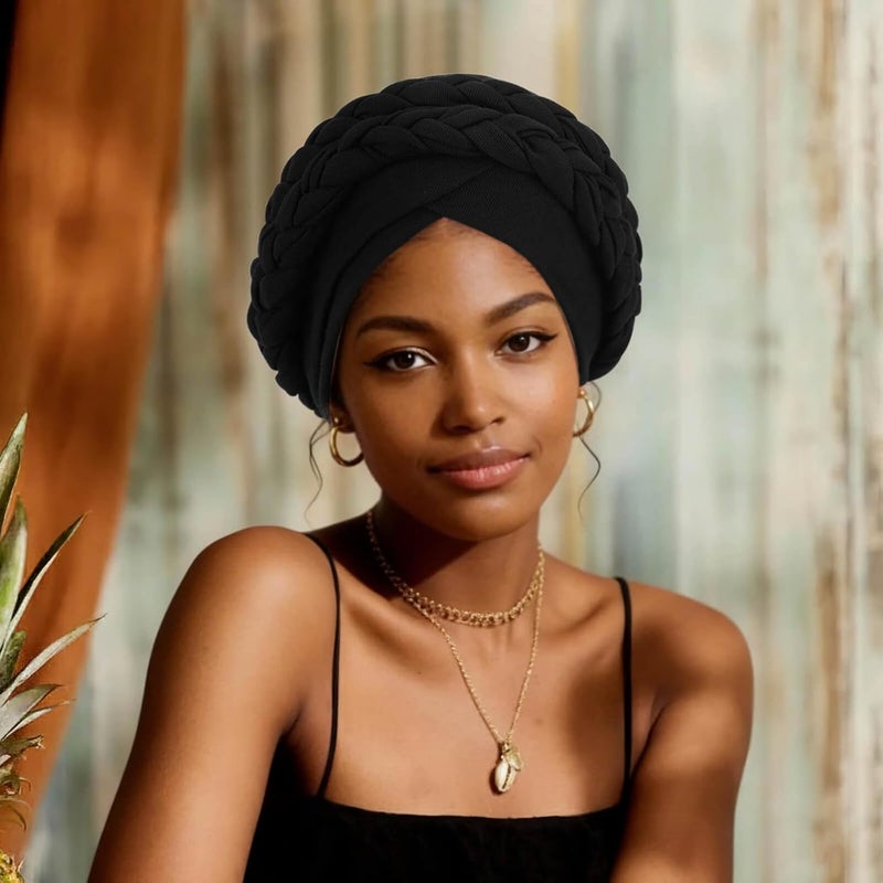 DRESHOW African Women Turban Caps Beanie Twist Headscarf Pre-Tied Double Twisted Braids Headwraps for Women Chemo Cancer Cap - Image 4
